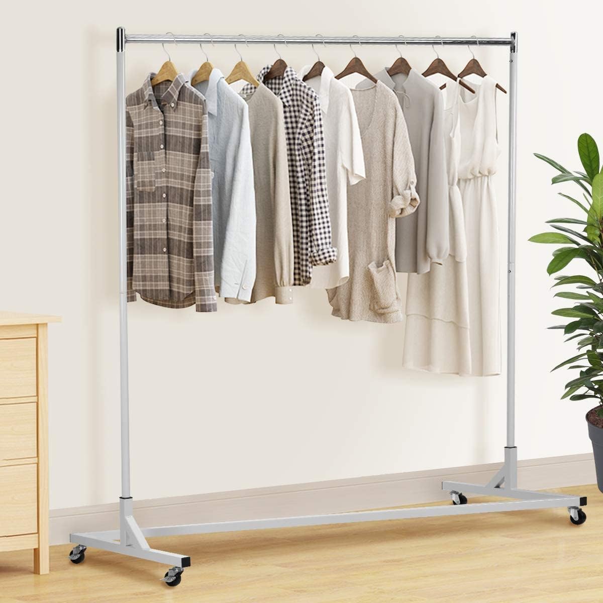 Adjustable Rolling Clothes Hanger Removable Coat Rack Floor Hanger Storage Wardrobe Clothing Drying Racks with 4 Wheels