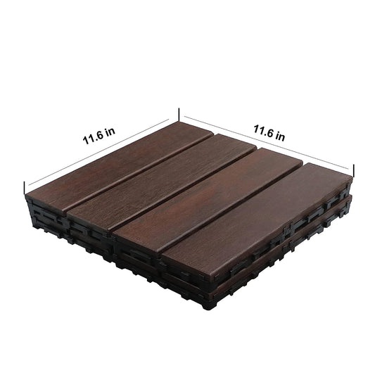 15 PCS Carbonized Bamboo Deck Tiles 12"x12" Outdoor Flooring Interlocking Patio Paver Tiles Waterproof 15 sq.ft Brown