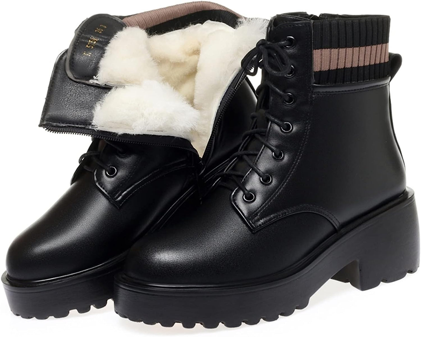 Ladies Boots， Women's Winter Boots Plus Size Wool Warm Leather Women's Socks Boots Non-Slip Shoes Booties Women (Color : Black, Size : 6.5 UK)
