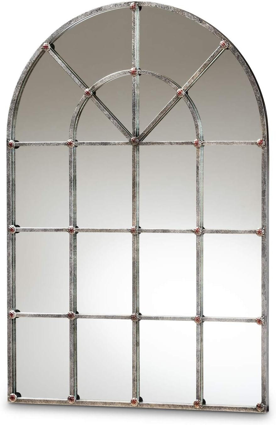 Vintage Farmhouse Silver Finished Arched Window Wall Mirror