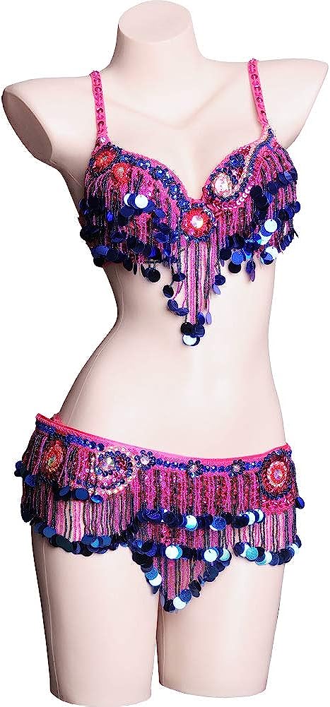 Belly Dance Costume Set for Women Professional Beaded Tassel Carnival Bra and Belt Sexy Women Bra Belt 2 Colors