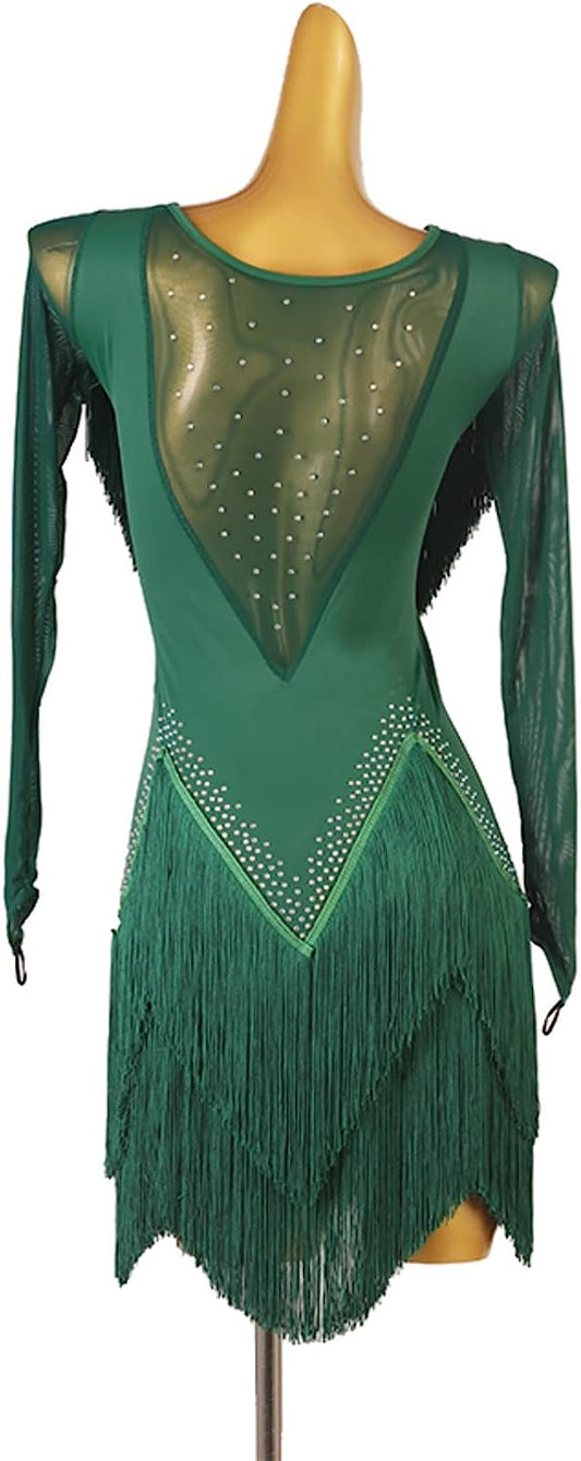 Tassel Latin Training Dress Cha Cha Practice Dancing Outfit Cha Cha Ballroom Competition Costume Slit Skirt for Rumba