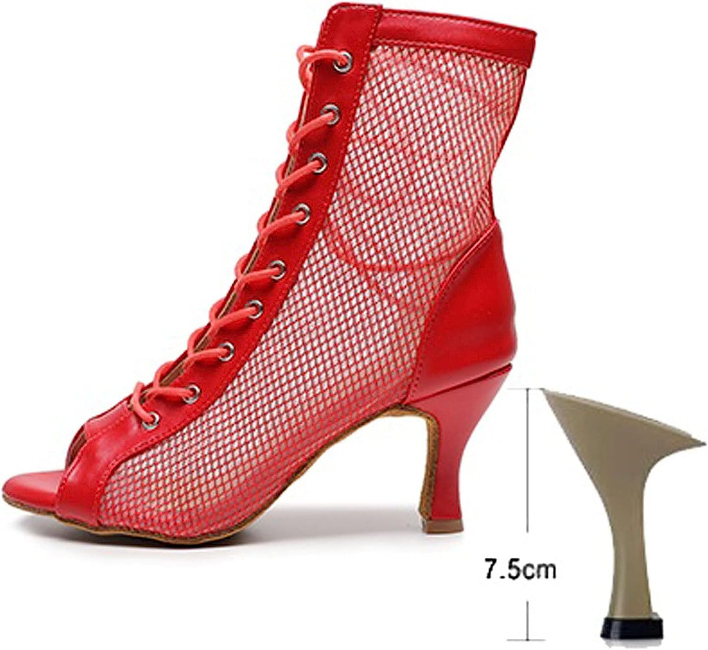 Botas de invierno para Mujer Ladies Red Mesh Latin Ballroom Shoes Ladies High Heels Jazz Booties Girls Lace Up Stiletto Booties Slim Heel