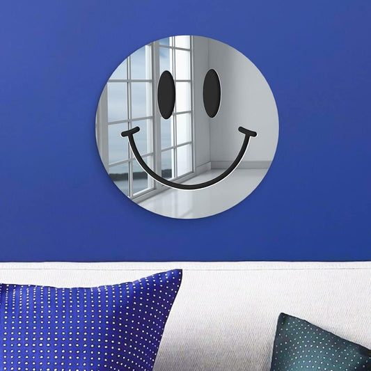 Happy Face 19" x 19" Silver Mirror Wall Art, Iconic Cool Decor, Classic Emoji Wall Hanging for Home Studio, Dorm, Studio or Kid’s Room, Smiley Happy Face