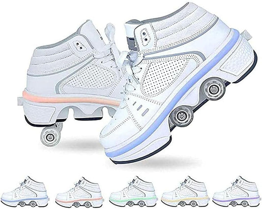 LED Strips Roller Skate Shoes Four Wheels Flashing Luminous Skates 7 Colors Changing,Mens and Womens Kids Outdoor Sneakers Trainers