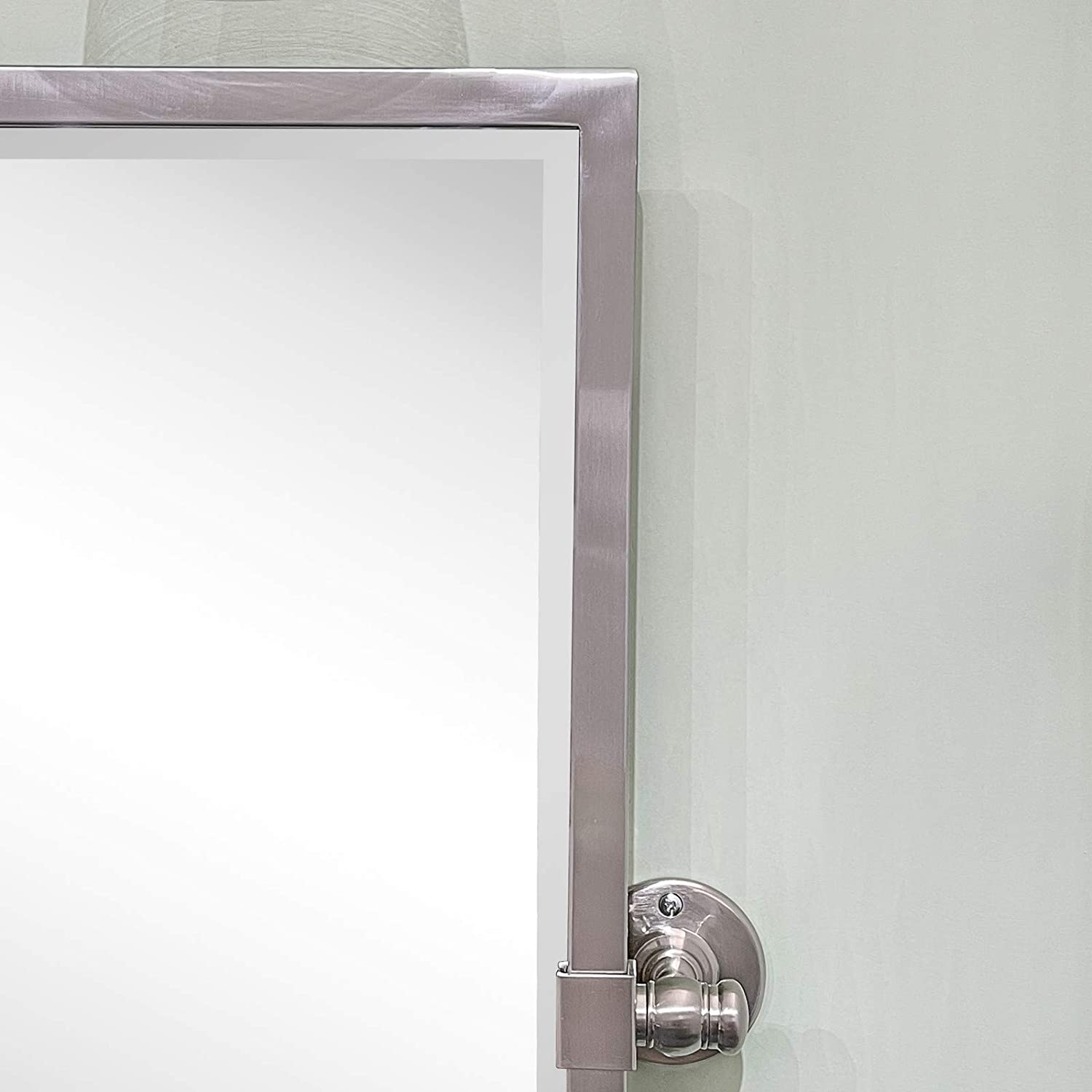 28.5 x 36 inch Brushed Nickel Metal Framed Pivot Rectangle Bathroom Mirror in Stainless Steel Tilting Beveled Vanity Mirrors for Wall