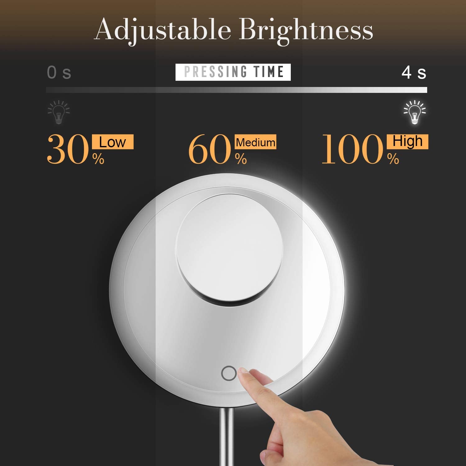 9" Lighted Makeup Mirror Pro, 5X + 10X Magnification, Ultra Bright HD Lighting System, Rechargeable & Cordless, Adjustable Brightness, Touch Activated, Brush Stainless Steel