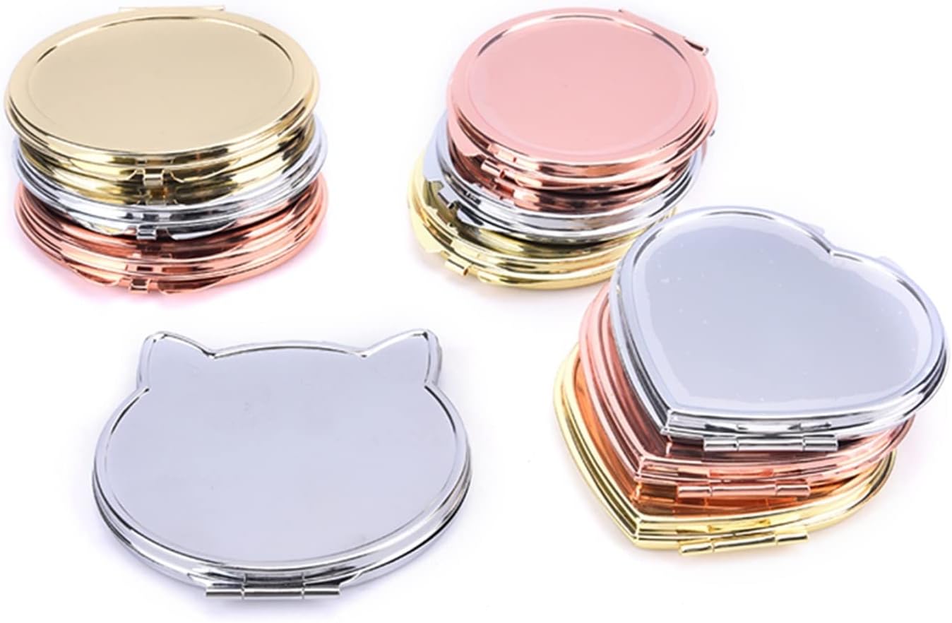 Make Up Mirror Cosmetic Magnifying Pocket Mirror Compact Makeup Mirror Round Make Up Mirror for Purse Travel Bag Home Office Mirror (Color : Pink)