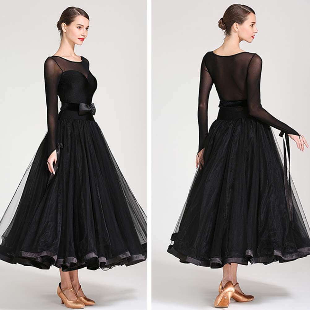 Women's Ballroom Dance Dresses Mesh Long Sleeve Performance Costume Modern Competition Dress
