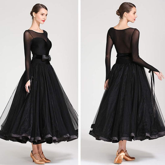 Women's Ballroom Dance Dresses Mesh Long Sleeve Performance Costume Modern Competition Dress