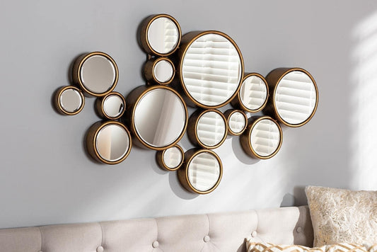 Modern and Contemporary Antique Gold Finished Bubble Accent Wall Mirror