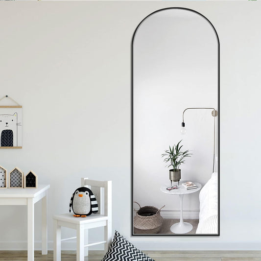 Full Length Mirror Sleek Arched-Top Standing Mirror Floor Mirror, Wall Mirror Standing, Leaning Hanging for Home, 65"x22", Black