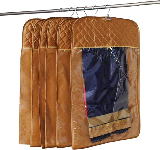 30'' Hanging Garment Suit Bags Storage Clothes Cover with Clear Window Zipper Closet for Tuxedos Shirts Fur Coats Pack of 12 Golden