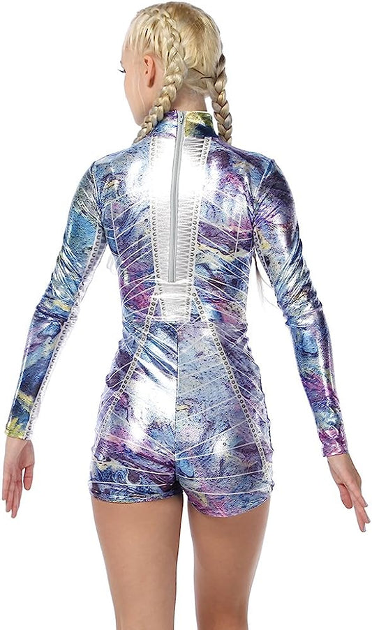Womens Galaxy Princess Metallic Performance Dance Costume Biketard Intercosmic