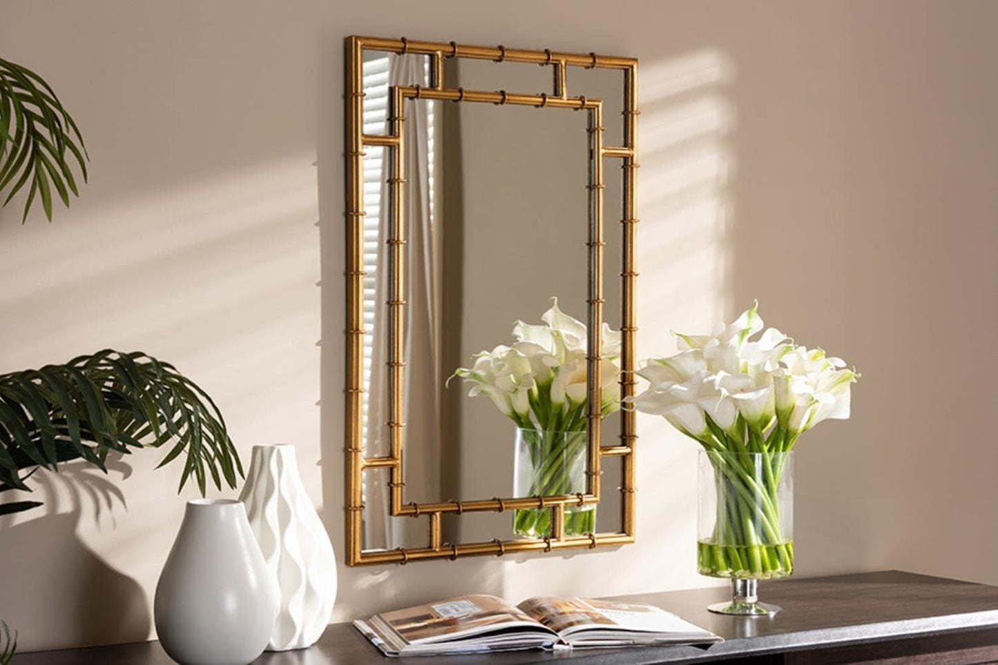Adra Decorative Bamboo Wall Mirror in Gold