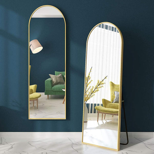 65" x 22" Arched Full Length Mirror Floor Mirror with Aluminum Alloy Frame Full Body Mirror Stand Mirror Wall Mounted Mirror for Bedroom Living Room - Gold