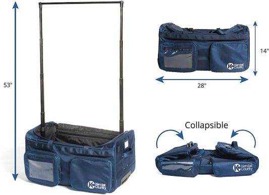 Dance Bag with Garment Rack – Collapsible Costume Rolling Duffel Bag with Wheels for Competition, Shows, Performances, Travel and More by – 28 inch, Navy Blue