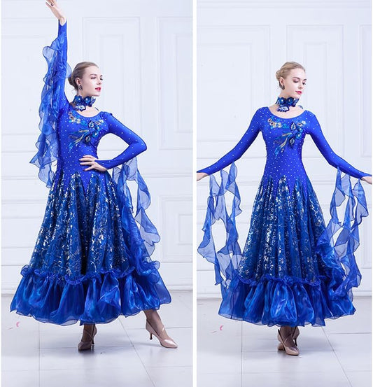 Women's Printing Tango Dancing Clothes Long Sleeve Ballroom Dance Dresses Waltz Modern Flamenco Costumes Great Swing