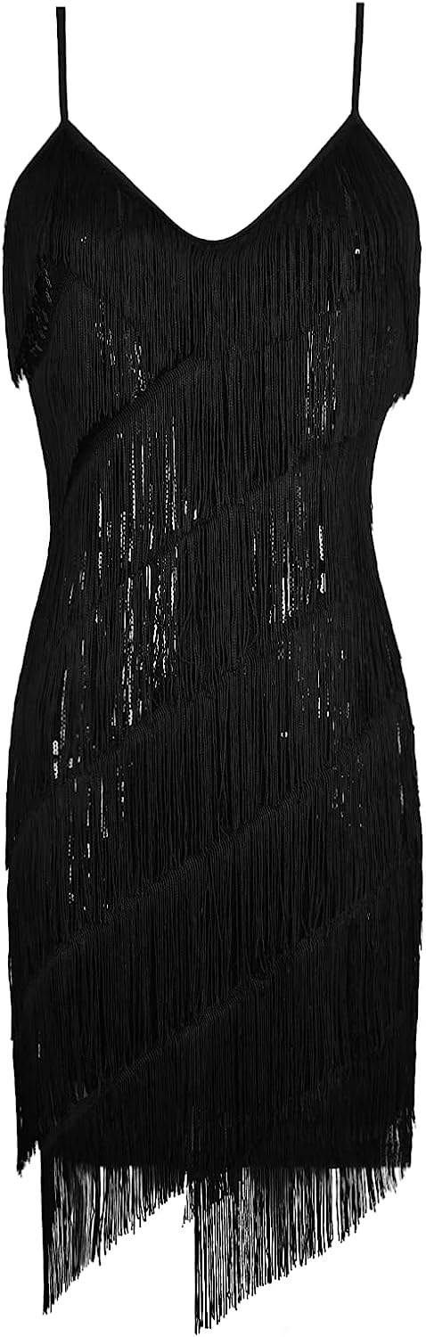 Women's Flapper Dress 1920s Sequin Tassels Sway Latin Party Cocktail Dress