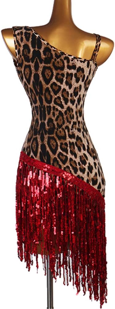 Women's Latin Dance Dress Sequins Tassel Cha Cha Practice Dresses Printed Samba Dance Outfit Sleeveless Salsa Costume