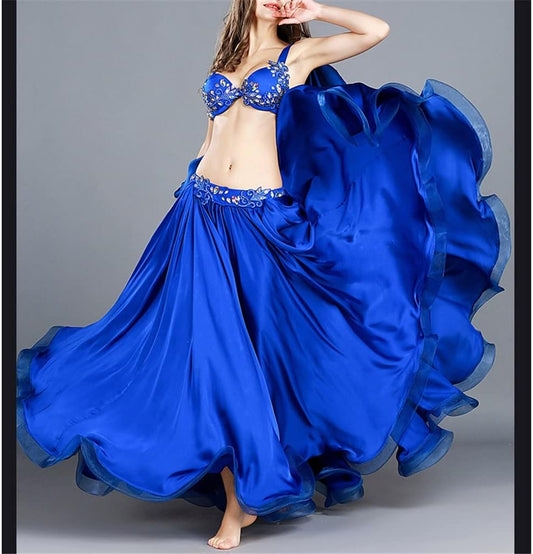 Professional Performance Oriental Belly Dance Costume Set Belly Dancing Top Bra Dancing Skirt Dance Outfits (Color : Blue, Size : S Code)