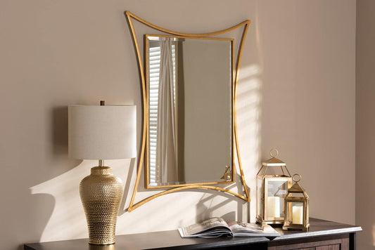 Modern and Contemporary Antique Gold Finished Rectangular Accent Wall Mirror