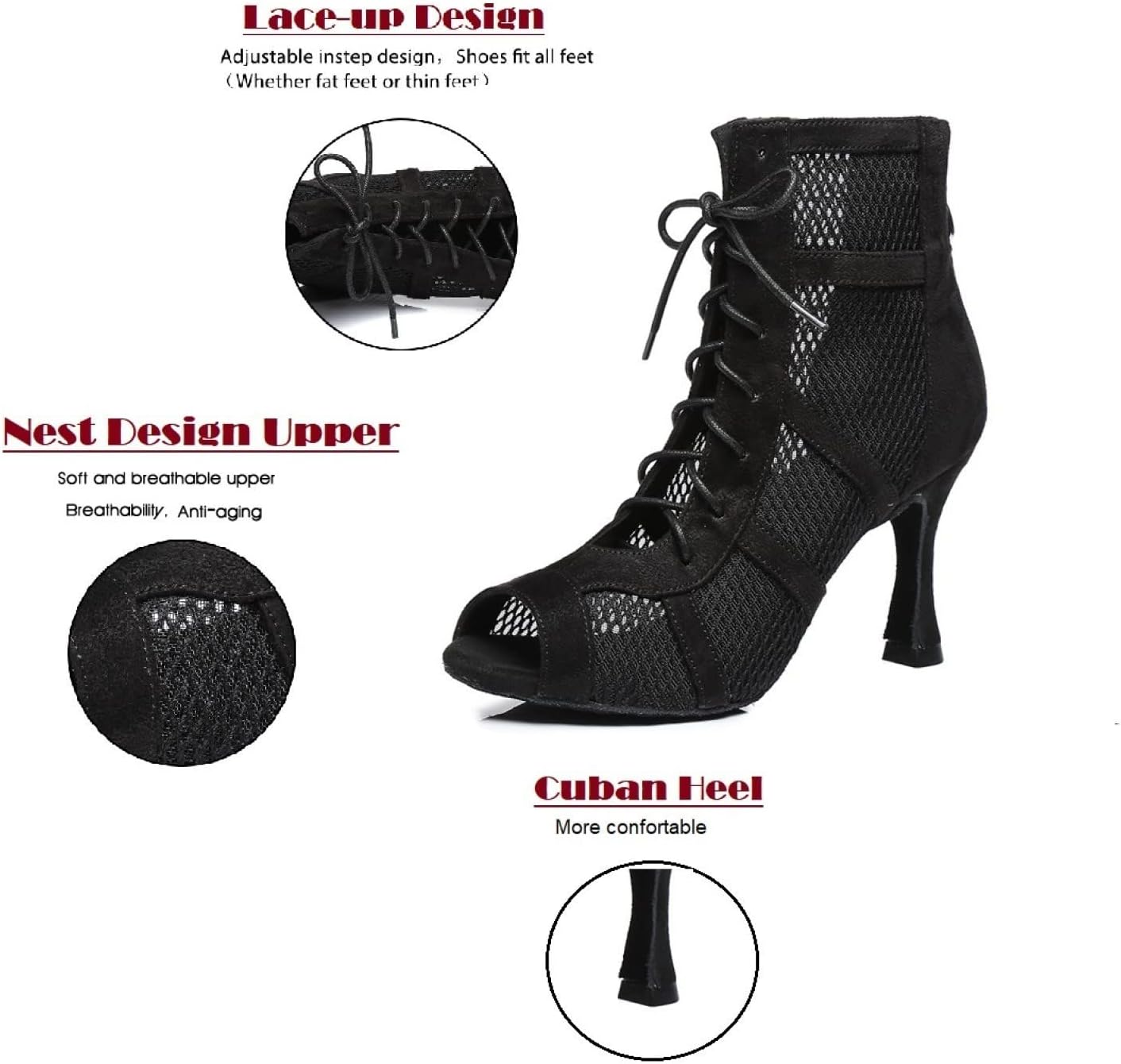Women's Latin Dance Shoes Ballroom Peep Toe Ankle Boots Ballroom Salsa Jazz Bachata Tango Performance(9.5,S951-Heel 3inch)