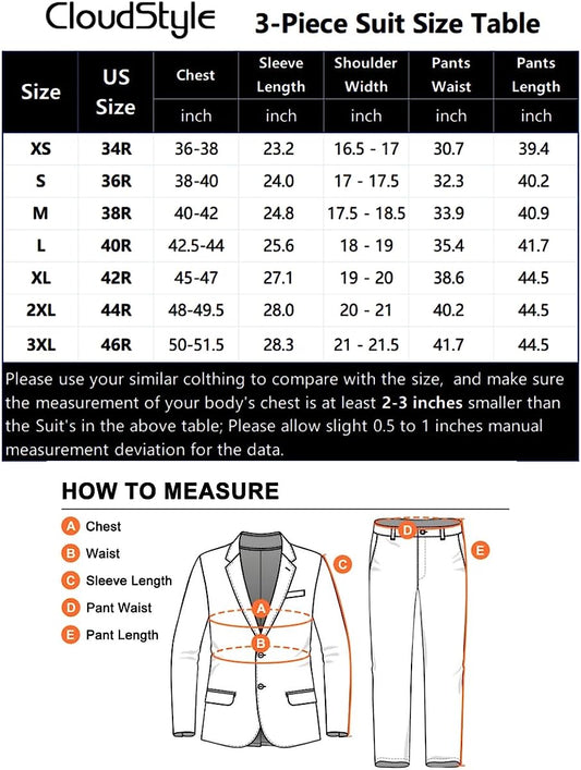 Mens 3 Piece Slim fit Checked Suit Blue/Black Single Breasted Vintage Suits