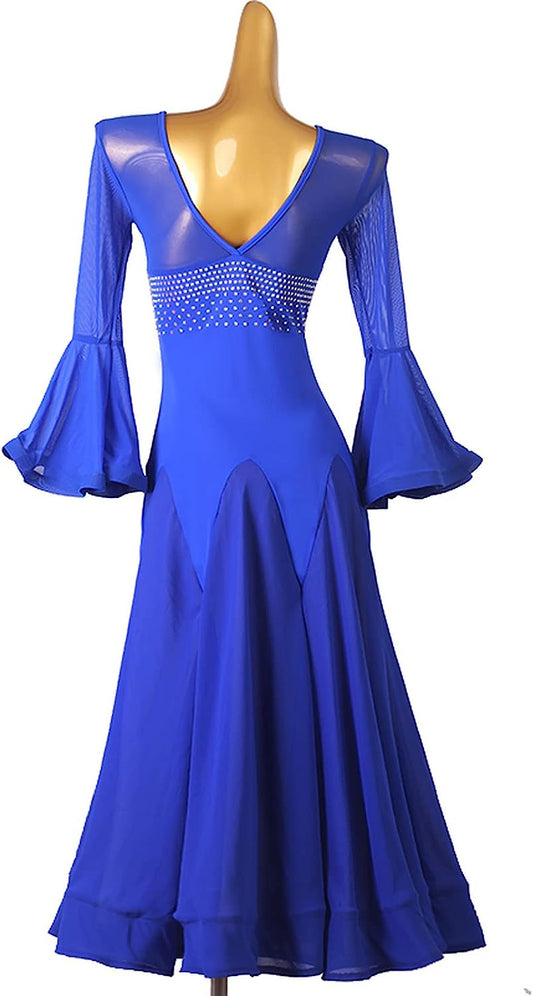 Women's Hollow Ballroom Dance Dresses Trumpet Sleeves Waltz Salsa Dancing Outfit Modern Tango Performance Costume