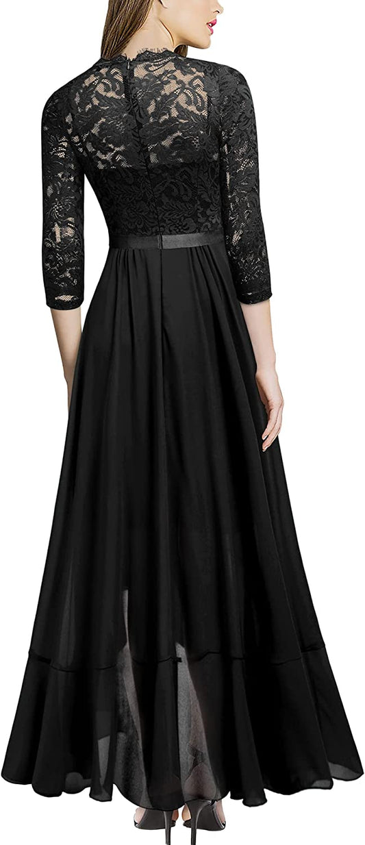 Women's Elegant Floral Lace Ruffle Bridesmaid Maxi Dress