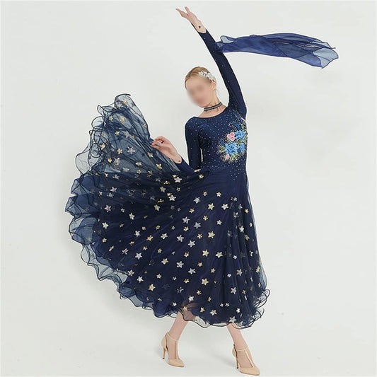 Dance Dress for Women Ballroom Dance Dress Long Sleeves Dancing Costumes (Color : D, Size : XXXL Code)