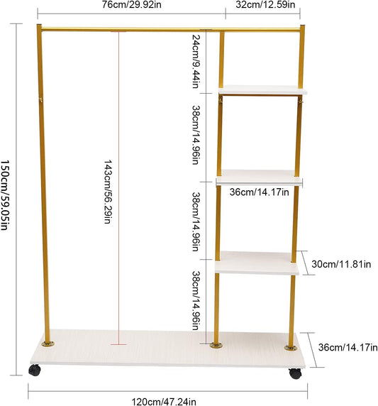 Garment Rack, Rolling Clothes Organizer with Wheels, Square Clothes Rack Display Holder, Gold Metal Storage Shelf, Portable Clothing Garment Rack for Home Store Wedding