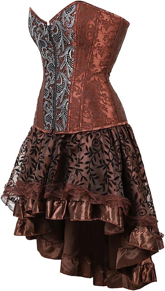 Steampunk Corset Dresses for Women Steam Punk Gothic Overbust Corset and Skirt Set Halloween Costumes