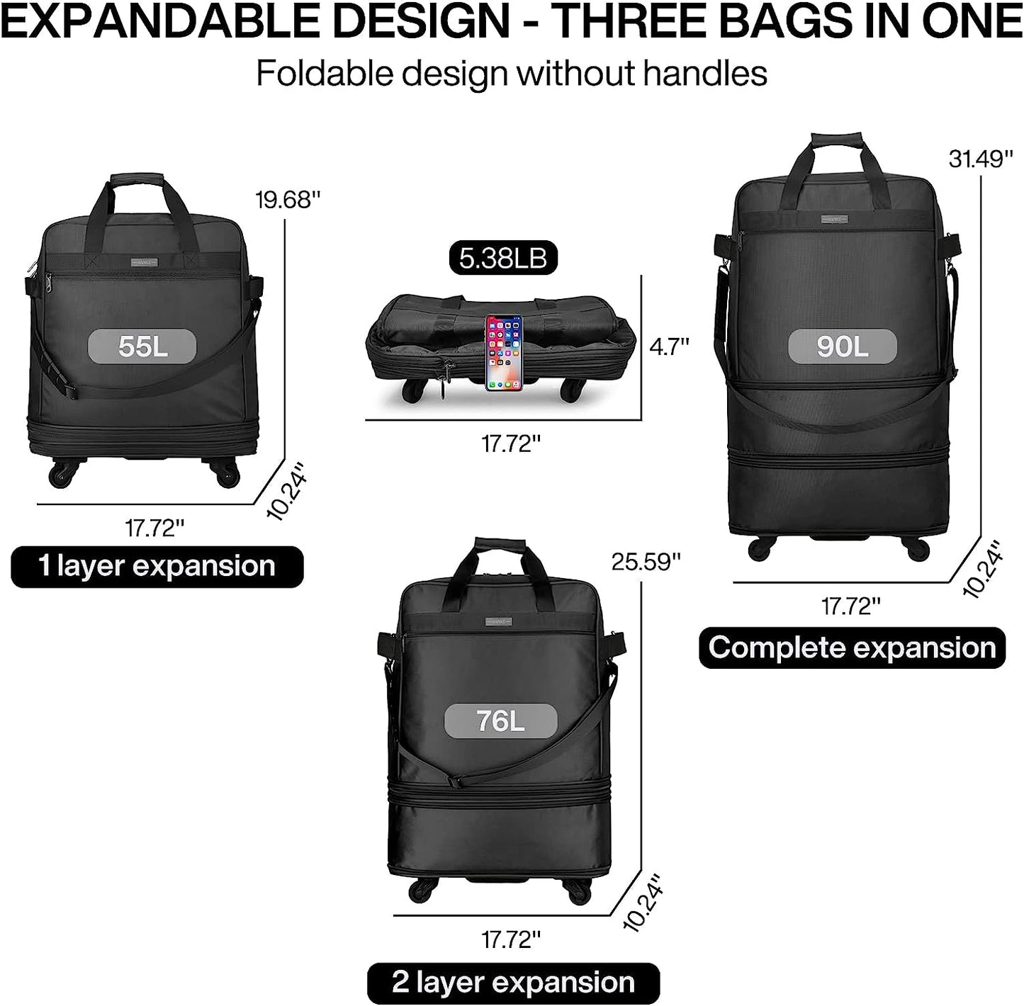 Expandable Foldable Luggage Bag Suitcase Collapsible Rolling Travel Luggage Bag Duffel Bag for Men Women Lightweight Suitcases