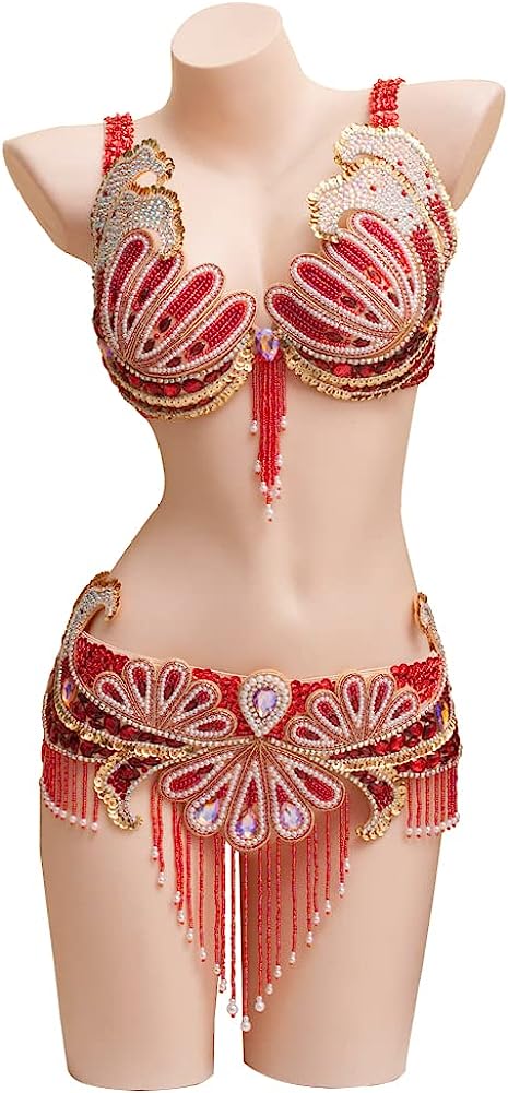 Belly Dancer Costumes for Women Sequin Belly Dance Bra and Belt Bellydance Costume Outfit Carnival Bra Belt