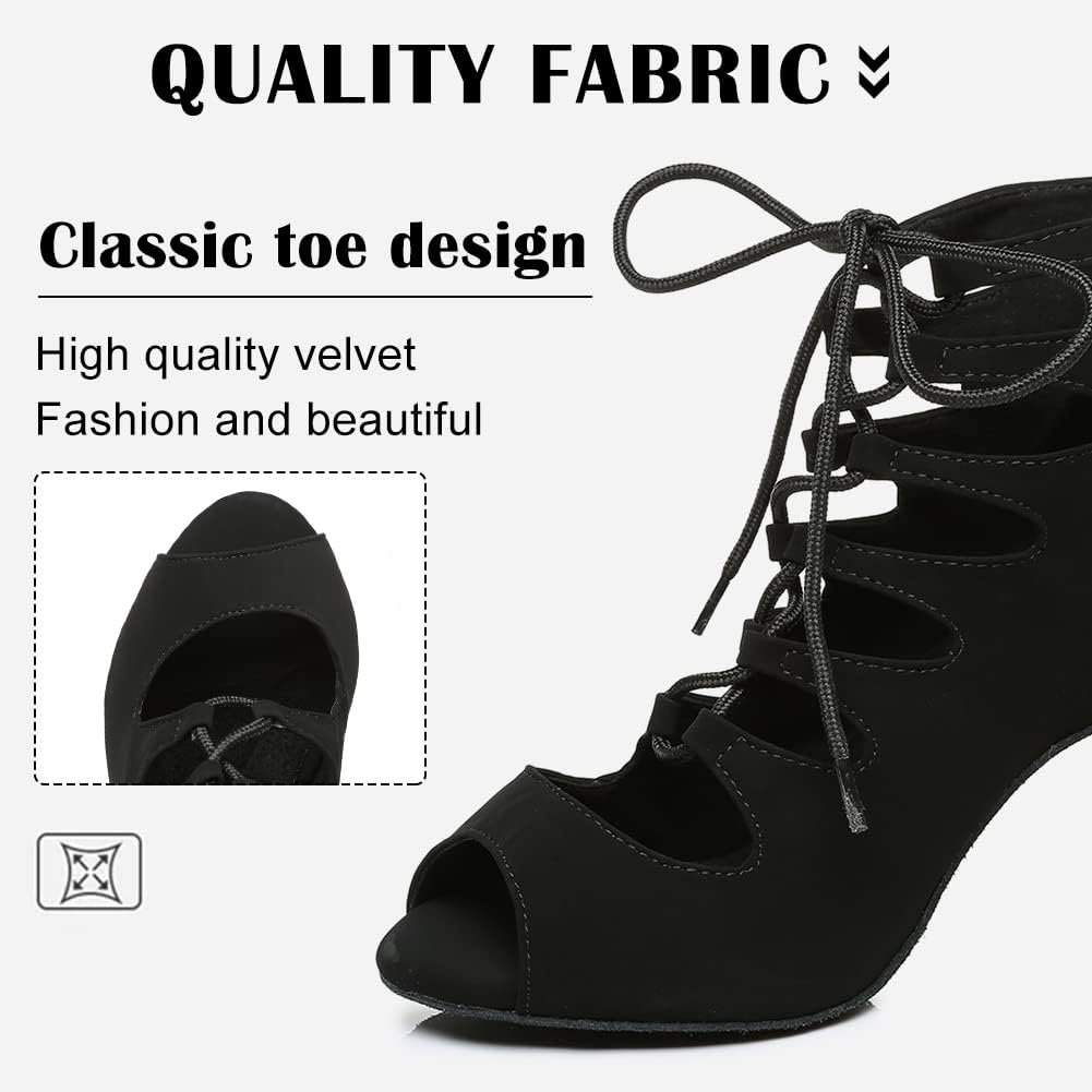 Women's Open Toe Ankle Latin Dance Boots Salsa Ballrooom Practice Dance Heels,YCL456