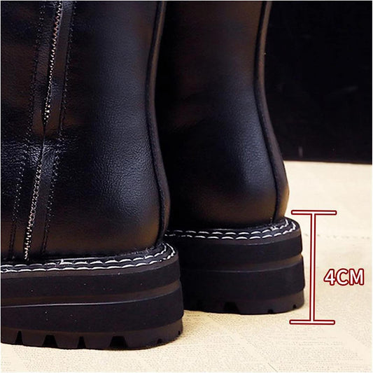 Ladies Boots， Women Boots Winter Black Leather Goth Shoes Lace Up Ankle Booties Woman Western Platform Shoes Chunky Boots Warm (Color : Black, Size : 2.5 UK)