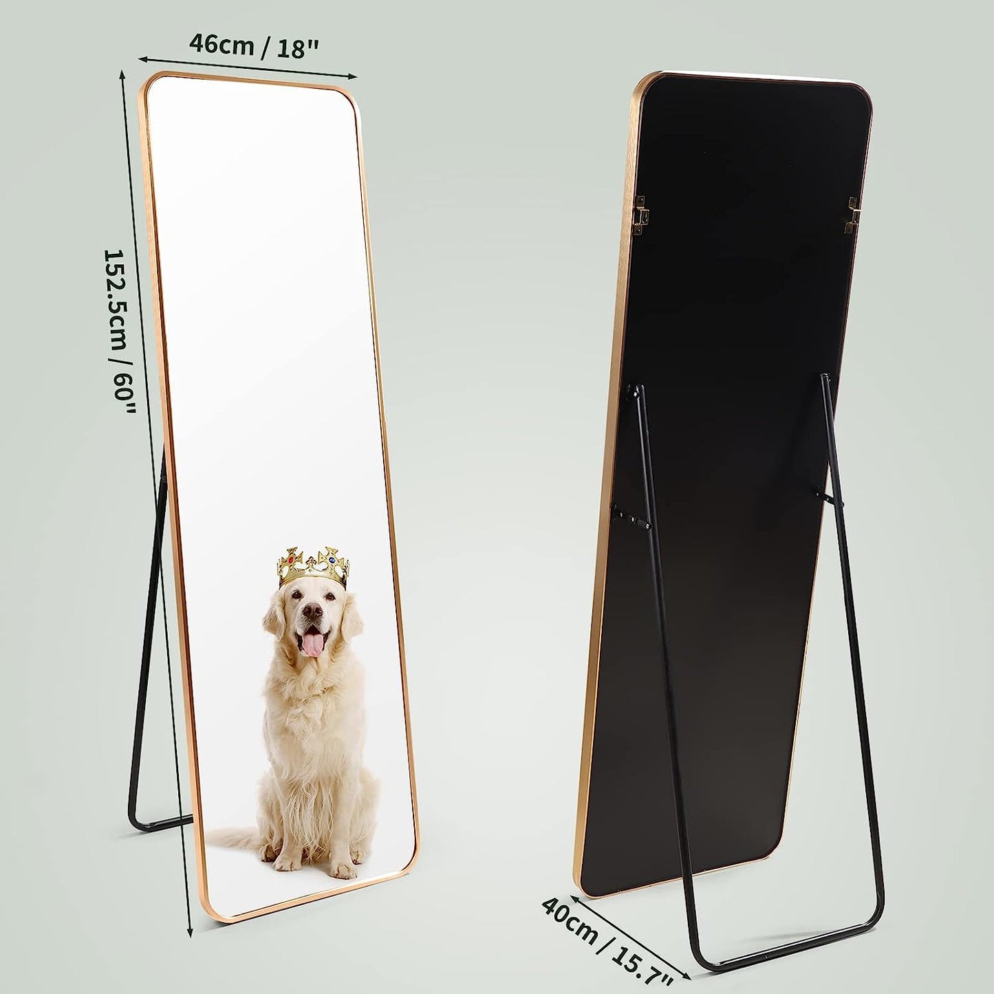 Gold Full Length Floor Mirror with Aluminum Frame for Wall Mounted, Standing, Leaning, 60"x18" Full Body Large Mirror for Dressing Room, Bedroom, Bathroom