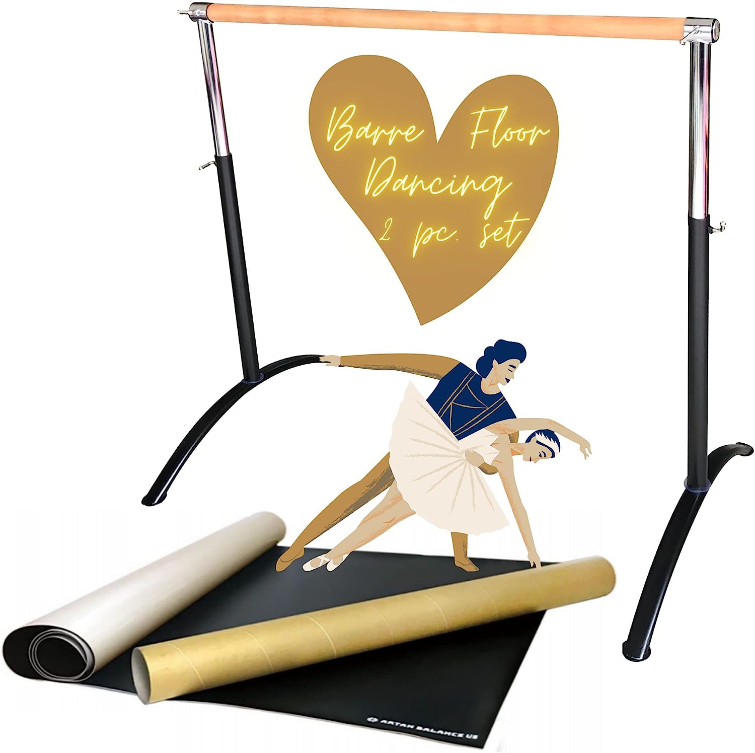 Single Bar Ballet Barre and Marley Dancing Floor Mat Set