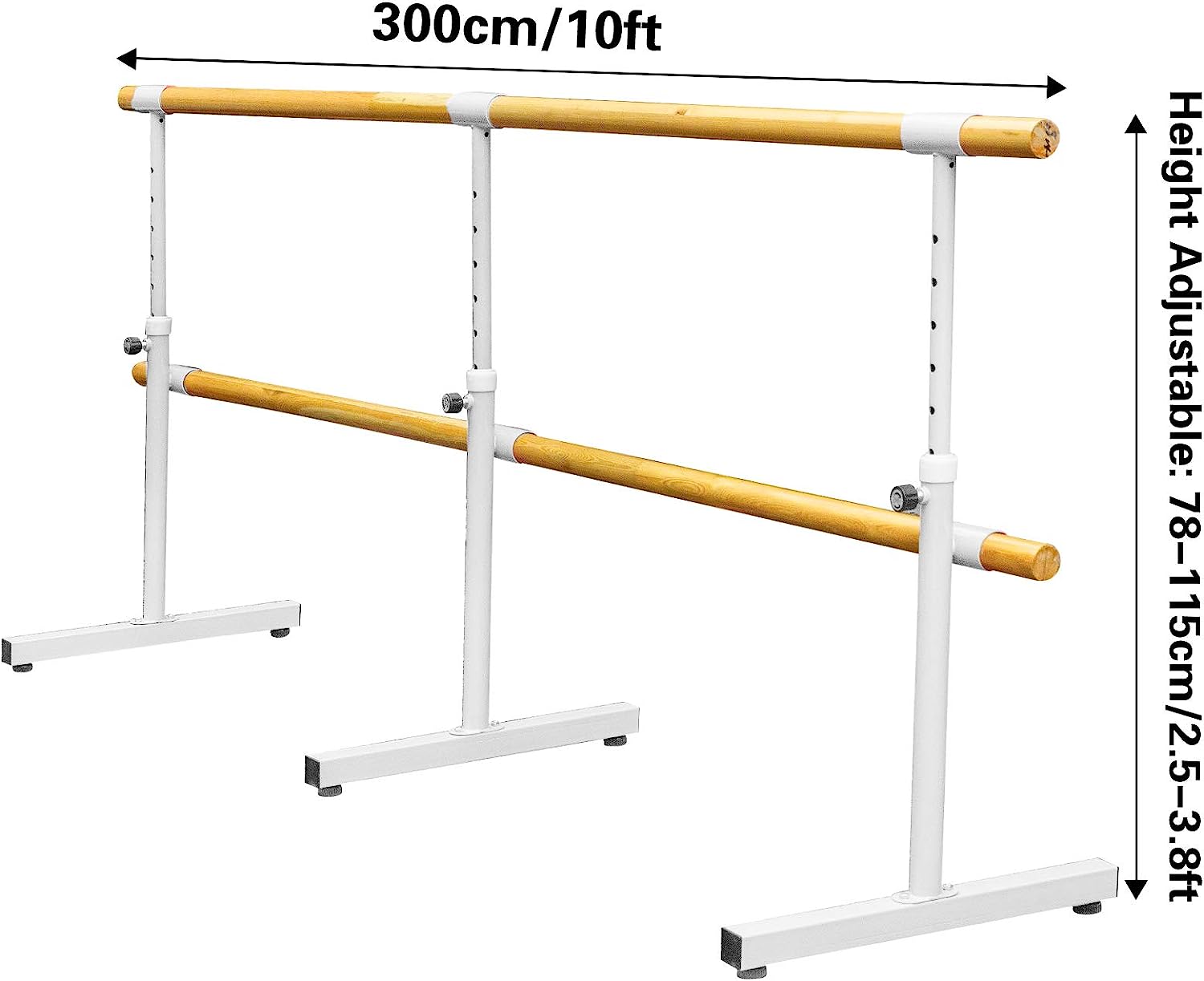 10FT Length Double Ballet Barre,Portable White Dance Bar,Adjustable Height 2.5FT - 3.8FT, Freestanding Ballet Bar for Stretch, Balance, Pilates, Dance or Exercise