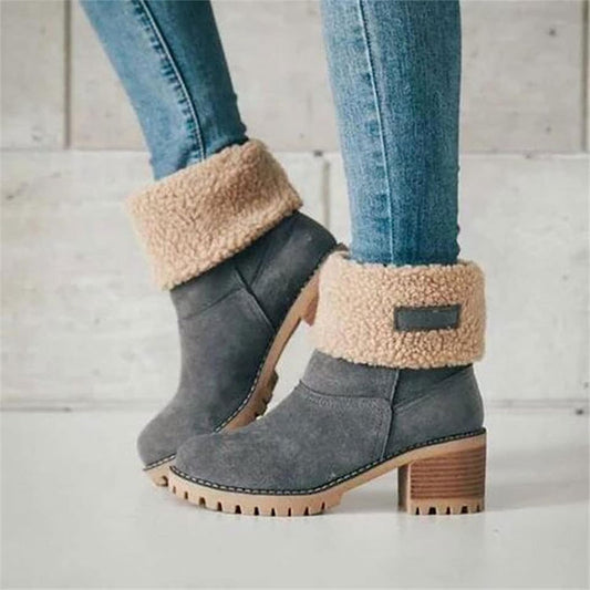 Boots for Women, Women Winter Fur Warm Snow Boots Ladies Warm Wool Booties Ankle Boot Comfortable Shoes Turned-Over Edge Casual Women Mid Boots (Color : Gray, Size : CN size-42)