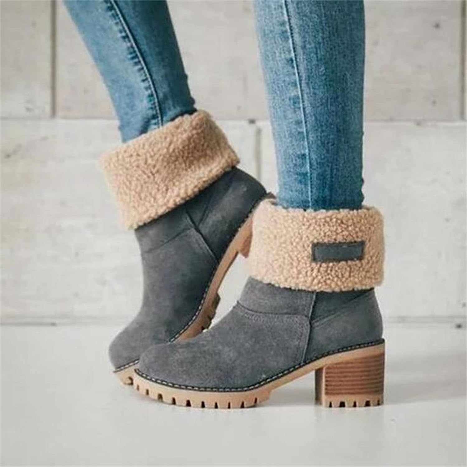 Women's Boots, Women Winter Fur Warm Snow Boots Ladies Warm Wool Booties Ankle Boot Comfortable Shoes Turned-Over Edge Casual Women Mid Boots