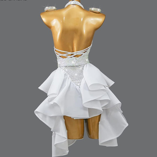 Women's Professional Latin Dance Dress Ruffles Ballroom Competition Dance Dresses Tango Dance Performance Costumes