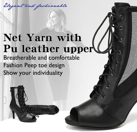Women's Dancing Heels Peep Toe Ballroom Party Latin Salsa Performance Ankle Dance Boots
