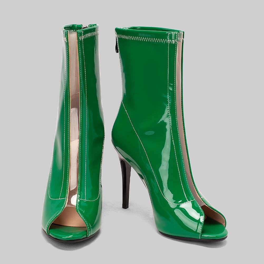 Women's Peep Toe Heels Dance Boots Rubber Sole High Heel Ankle Dance Boots,Model 9676