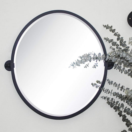 22 x 26 inch Black Metal Framed Pivot Oval Bathroom Mirror Tilting Beveled Vanity Mirrors for Wall