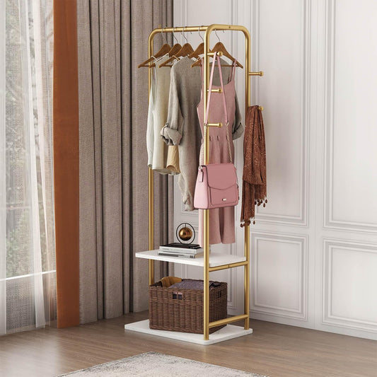 Gold Metal Clothing Rack for Hanging Clothes Rack, Marble Base Heavy Duty Garment Racks for Organizer Hanging Clothes, Coats, Bag, Skirts, Shirts