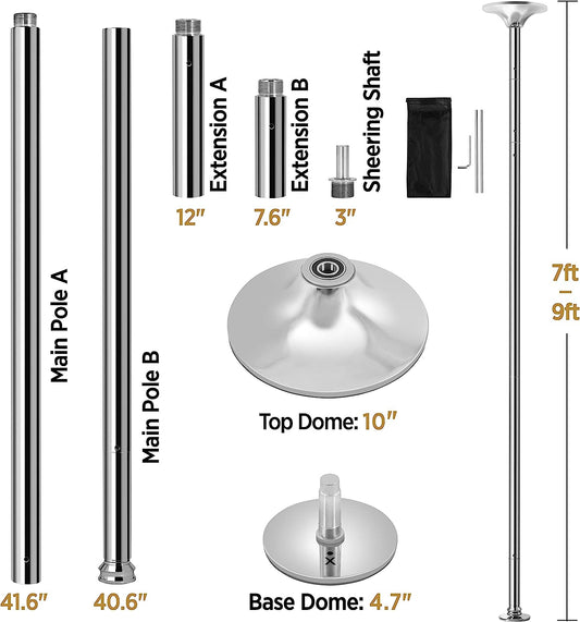 Dance Spinning Static Dancing Portable Removable for Home Club Bar Gym 7-9ft Height Adjustable Silver/Gold