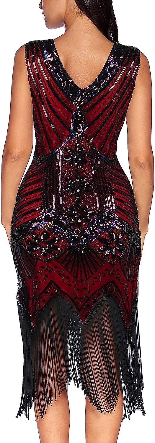 Flapper Dresses 1920s Gastby Sequin Dress for Women Tassels Party Night Cocktail