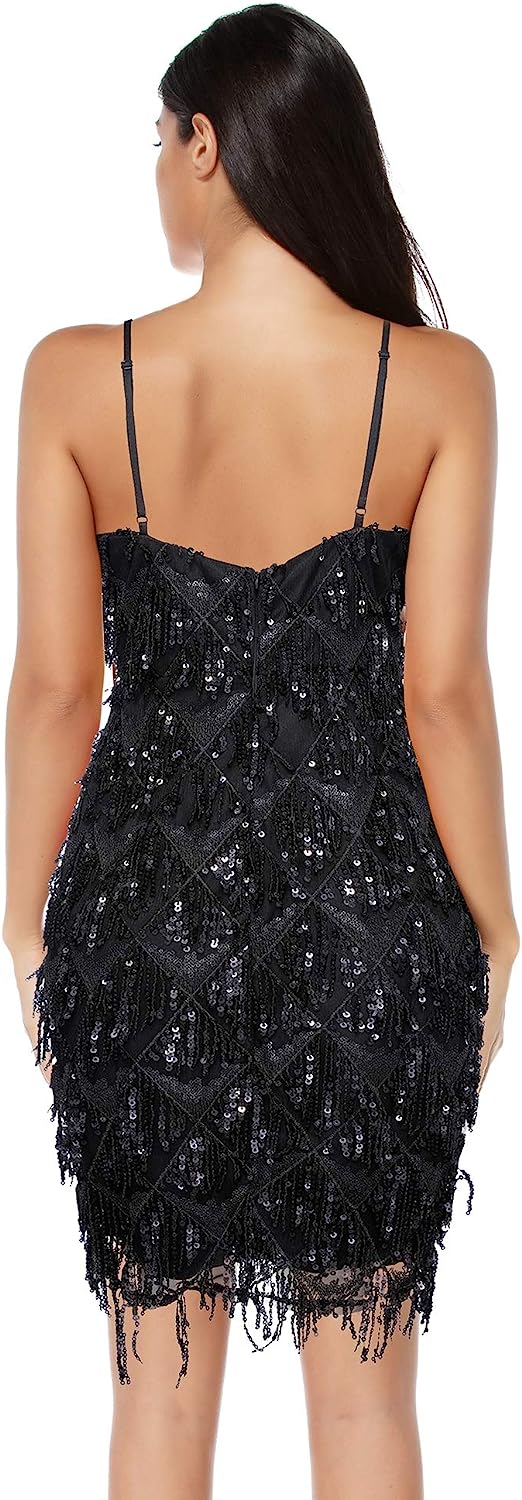 Womens Sequin Fringe 1920s Flapper Inspired Party Dance Dress